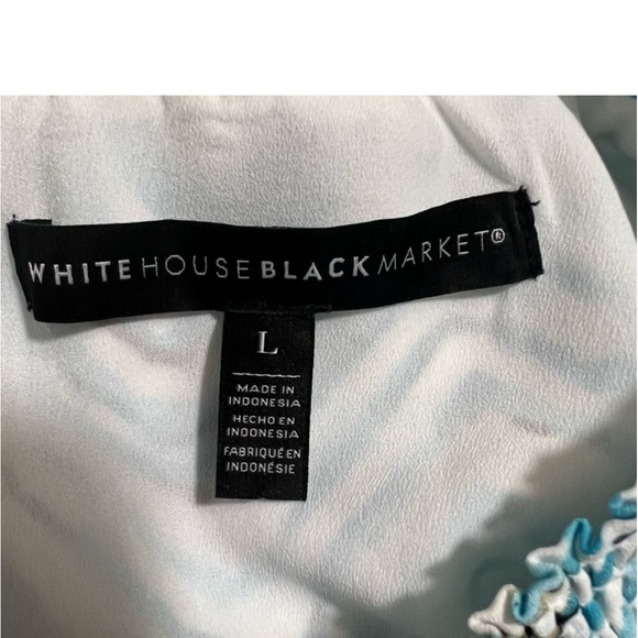 White House Black Market Wm Dress Printed Smock Sleeveless Blue High Neck L. - Picture 7 of 10